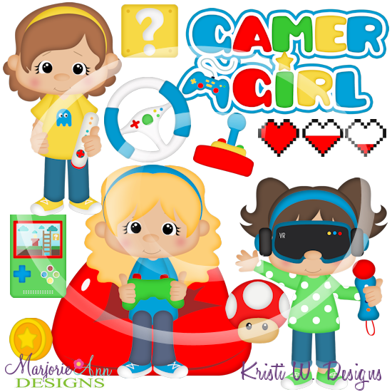 Gamer Girls SVG Cutting Files/Paper Piecing +Clipart - Click Image to Close